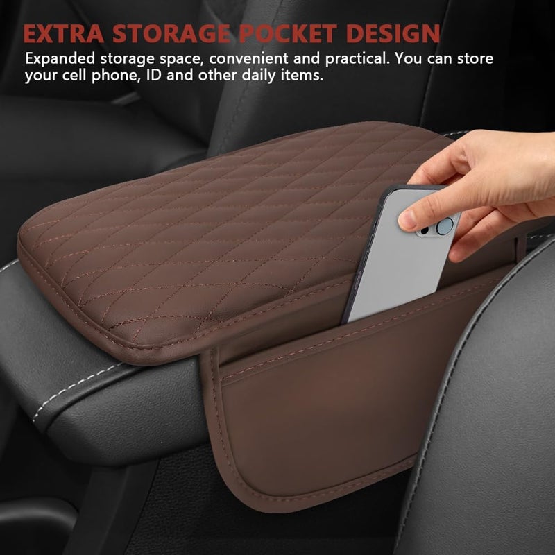 ongfuwu Car Center Console Cover, 12"×7.87" Waterproof Leather Auto Armrest Cover Protector with 2 Pocket, Comfortable Arm Rest Box Cushion Pad, Universal Interior Car Accessories (Coffee) - Image 5
